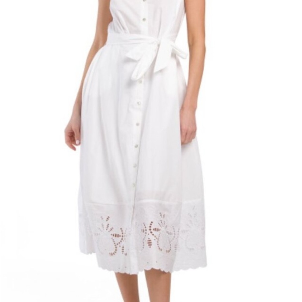 Ellen Tracy White Sleeveless Tie Front Sundress